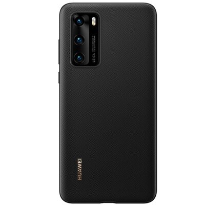 HUAWEI 51993709 Műanyag gyári hátlapvédő telefontok (bőr hatású hátlap) Fekete [Huawei P40]