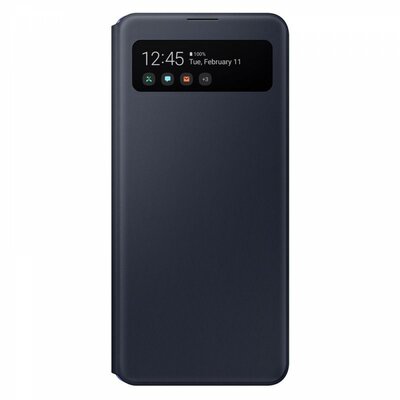 SAMSUNG EF-EA415PBEGEU gyári telefontok álló (aktív flip, oldalra nyíló, hívószámkijelzés, okostok, smart View Cover) Fekete [Samsung Galaxy A41 (SM-A415F)]