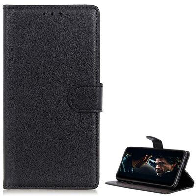 Telefontok álló, bőr hatású (flip, oldalra nyíló, asztali tartó funkció, prémium) Fekete [Samsung Galaxy Xcover Pro (SM-G715F)]