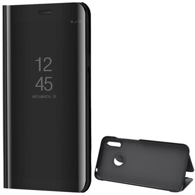 Telefontok álló (aktív flip, oldalra nyíló, asztali tartó funkció, tükrös felület, Mirror View Case) Fekete [Huawei Y7 2019 (Y7 Prime 2019)]