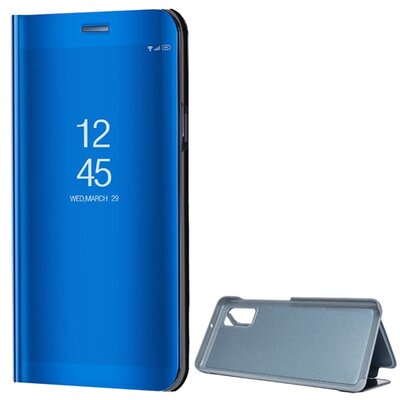 Telefontok álló (aktív flip, oldalra nyíló, asztali tartó funkció, tükrös felület, Mirror View Case) Világoskék [Samsung Galaxy A41 (SM-A415F)]