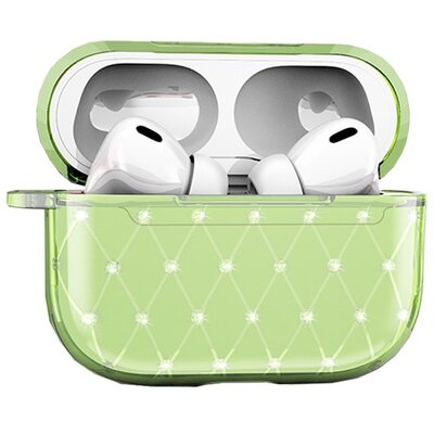 Szilikon védőtok (ultravékony, strasszkő) ZÖLD Apple AirPods Pro