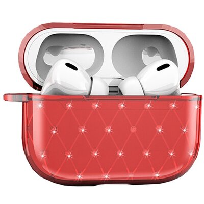 Szilikon védőtok (ultravékony, strasszkő) PIROS Apple AirPods Pro