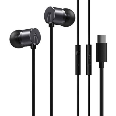 Gyári fülhallgató SZTEREO (Type-C, mikrofon, felvevő gomb), Fekete [OnePlus 3, OnePlus 2, OnePlus 7T Pro, OnePlus 7 Pro, OnePlus 7T]