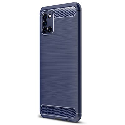Szilikon hátlapvédő telefontok (közepesen ütésálló, légpárnás sarok, szálcsiszolt, karbon minta) Sötétkék [Samsung Galaxy A31 (SM-A315F)]