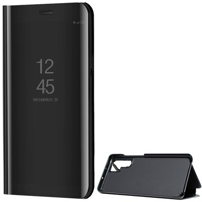 Telefontok álló (aktív flip, oldalra nyíló, asztali tartó funkció, tükrös felület, Mirror View Case) Fekete [Huawei P30 Pro]
