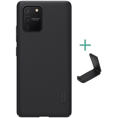 Nillkin Super Frosted műanyag hátlapvédő telefontok (gumírozott, érdes felület + asztali tartó) Fekete [Samsung Galaxy S10 Lite (SM-G770F)]