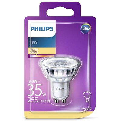 PHILIPS 929001217817 PHILIPS Consumer izzó (LED spot, GU10 foglalat, 2700K, 3.5W, 255 Lumen) MELEG FEHÉR