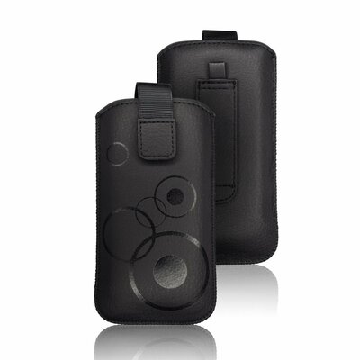 Forcell Deko univerzális álló kihúzós bőr hatású telefontok (készülék kiemelő funckió, tépőzáras, övre fűzhető) - 167 x 91 mm, Fekete