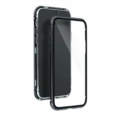 Magneto 360 elő- és hátlapvédő prémium telefontok, edzett üveg, alumínium éllel erősített - Samsung Galaxy A51, Fekete