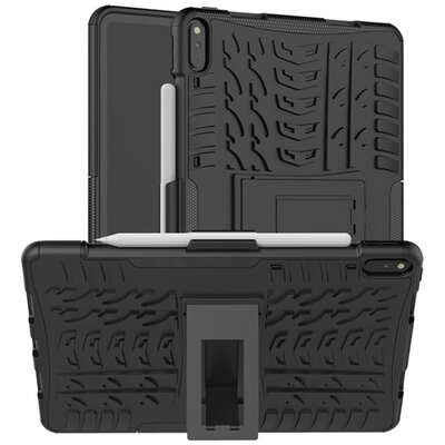 Defender műanyag tablet hátlap védőtok (közepesen ütésálló, szilikon belső, kitámasztó, autógumi minta), Fekete [Huawei MatePad Pro LTE (MRX-AL19), Huawei MatePad Pro WIFI (MRX-W19)]