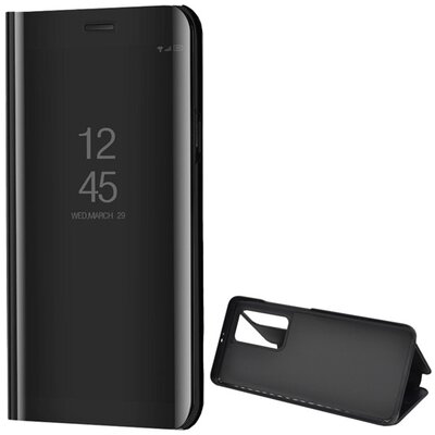 Telefontok álló (aktív flip, oldalra nyíló, asztali tartó funkció, tükrös felület, Mirror View Case) Fekete [Huawei P40 Pro 5G, Huawei P40 Pro+ 5G]