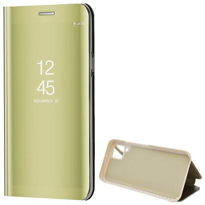 Telefontok álló (aktív flip, oldalra nyíló, asztali tartó funkció, tükrös felület, Mirror View Case) Arany [Huawei P40 Lite 4G / Nova 6 SE]