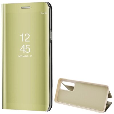 Telefontok álló (aktív flip, oldalra nyíló, asztali tartó funkció, tükrös felület, Mirror View Case) Arany [Huawei P40]