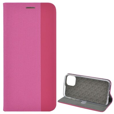 Telefontok álló, bőr hatású (flip, oldalra nyíló, asztali tartó funkció, textil hatás) Rózsaszín [Apple iPhone 11 Pro]