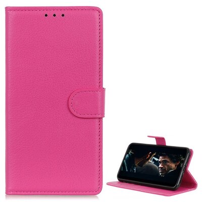 Telefontok álló, bőr hatású (flip, oldalra nyíló, asztali tartó funkció) Rózsaszín [Sony Xperia 1 II (XQ-AT5)]