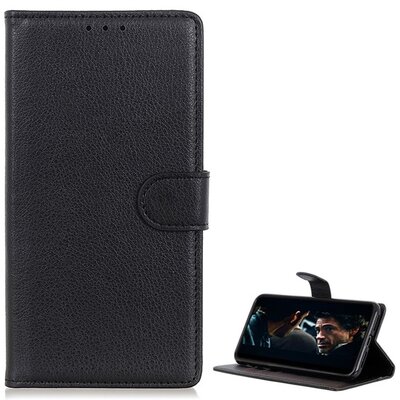 Telefontok álló, bőr hatású (flip, oldalra nyíló, asztali tartó funkció, prémium) Fekete [Sony Xperia 1 II (XQ-AT5)]