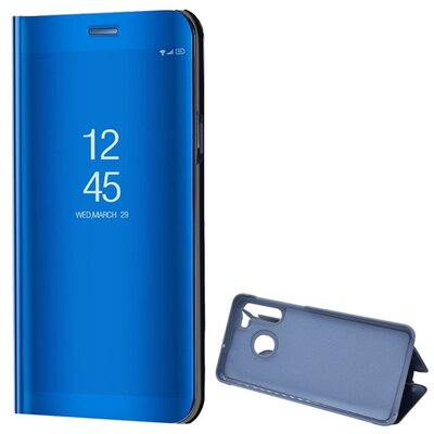 Telefontok álló (aktív flip, oldalra nyíló, asztali tartó funkció, tükrös felület, Mirror View Case) Kék [Samsung Galaxy A21 (SM-A210F)]