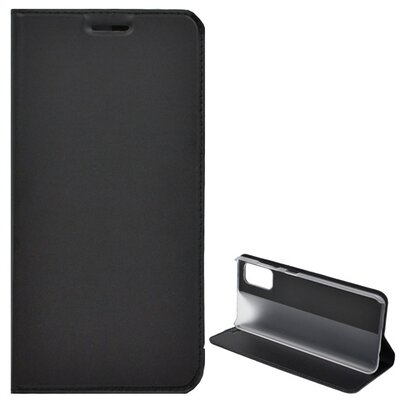 Telefontok álló, bőr hatású (flip, oldalra nyíló, asztali tartó funkció) Fekete [Samsung Galaxy A41 (SM-A415F)]
