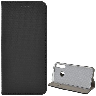 Telefontok álló, bőr hatású (flip, oldalra nyíló, asztali tartó funkció, rombusz minta) Fekete [Huawei P40 Lite E / Y7p]