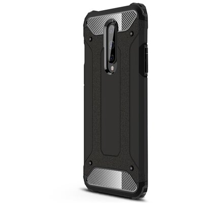 Defender műanyag hátlapvédő telefontok (közepesen ütésálló, légpárnás sarok, szilikon belső, fémhatás) Fekete [OnePlus 8 5G]