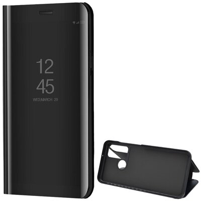 Telefontok álló (aktív flip, oldalra nyíló, asztali tartó funkció, tükrös felület, Mirror View Case), Fekete [Xiaomi Redmi Note 9]