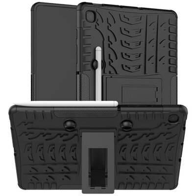 Defender műanyag tablet védőtok (közepesen ütésálló, szilikon belső, kitámasztó, autógumi minta), Fekete [Samsung Galaxy Tab S6 Lite 10.4 WIFI (SM-P610), Samsung Galaxy Tab S6 Lite 10.4 LTE (SM-P615)]
