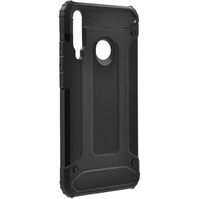 Defender műanyag hátlapvédő telefontok (közepesen ütésálló, légpárnás sarok, szilikon belső, fémhatás), Fekete [Huawei P40 Lite E / Y7p]