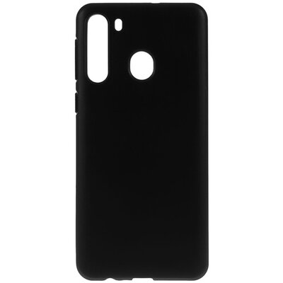Műanyag hátlapvédő telefontok (szilikon hátlap, ultravékony, közepesen ütésálló, légpárnás sarok), Fekete [Samsung Galaxy A21 (SM-A210F)]