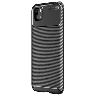 Szilikon hátlapvédő telefontok (közepesen ütésálló, légpárnás sarok, karbon minta), Fekete [Huawei Y5p]