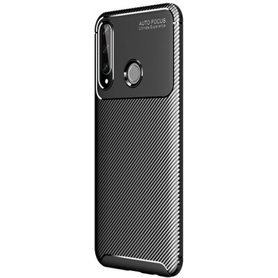 Szilikon hátlapvédő telefontok (közepesen ütésálló, légpárnás sarok, karbon minta), Fekete [Huawei Y6p]