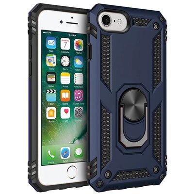 Defender műanyag hátlapvédő telefontok (közepesen ütésálló, szilikon belső, telefontartó gyűrű, beépített fémlemez), Sötétkék [Apple iPhone 7 4.7, Apple iPhone 8 4.7, Apple iPhone SE (2020)]