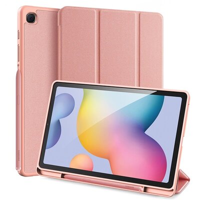 DUX DUCIS DOMO tablet védőtok álló, bőr hatású (aktív flip, oldalra nyíló, TRIFOLD asztali tartó funkció, textil minta), Rosegold [Samsung Galaxy Tab S6 Lite 10.4 WIFI (SM-P610)]