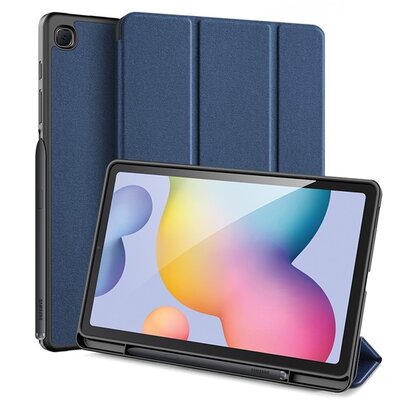 DUX DUCIS DOMO tablet védőtok álló, bőr hatású (aktív flip, oldalra nyíló, TRIFOLD asztali tartó funkció, textil minta), Sötétkék [Samsung Galaxy Tab S6 Lite 10.4 WIFI (SM-P610)]