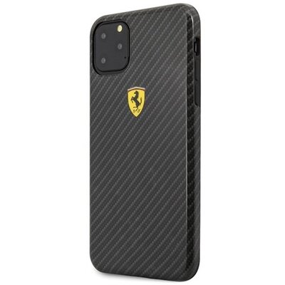 CG MOBILE Ferrari Scuderia műanyag hátlapvédő telefontok (karbon minta), Fekete [Apple iPhone 11 Pro Max]