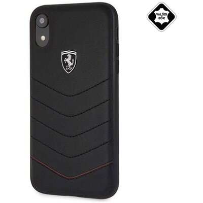 CG MOBILE Ferrari Scuderia műanyag hátlapvédő telefontok (valódi bőr hátlap), Fekete [Apple iPhone XR 6.1]