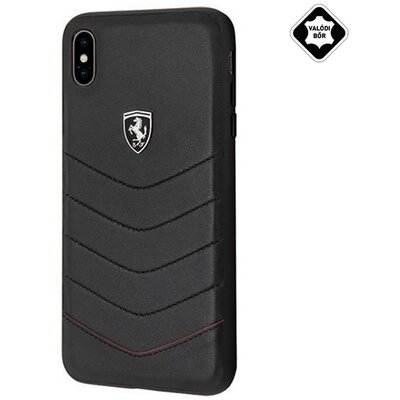 CG MOBILE Ferrari Scuderia műanyag hátlapvédő telefontok (valódi bőr hátlap), Fekete [Apple iPhone XS Max 6.5]