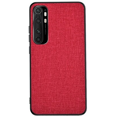 Műanyag hátlapvédő telefontok (közepesen ütésálló, szilikon keret, textil hátlap), Piros [Xiaomi Mi Note 10 Lite]