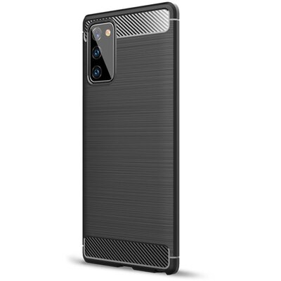 Szilikon hátlapvédő telefontok (közepesen ütésálló, légpárnás sarok, szálcsiszolt, karbon minta), Fekete [Samsung Galaxy Note 20 (SM-N980F), Samsung Galaxy Note 20 5G (SM-N981F)]