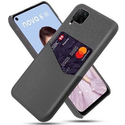 Műanyag hátlapvédő telefontok (közepesen ütésálló, bankkártya tartó, textilbevonat, bőr hatású hátlap), Szürke [Huawei P40 Lite 4G / Nova 6 SE]