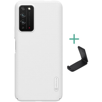 Nillkin Super Frosted műanyag hátlapvédő telefontok (gumírozott, érdes felület + asztali tartó), Fehér [Honor X10 5G]