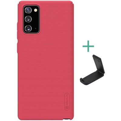 Nillkin Super Frosted műanyag hátlapvédő telefontok (gumírozott, érdes felület + asztali tartó), Piros [Samsung Galaxy Note 20 (SM-N980F), Samsung Galaxy Note 20 5G (SM-N981F)]