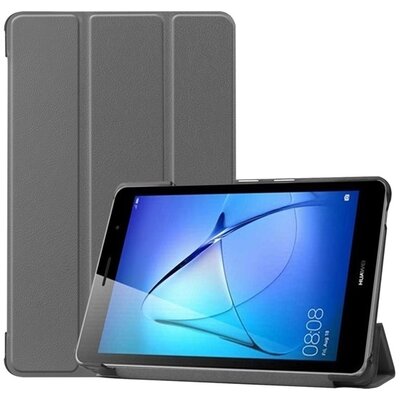Tablet védőtok álló, bőr hatású (FLIP, oldalra nyíló, TRIFOLD asztali tartó funkció) SZÜRKE [Huawei MatePad T8 LTE, Huawei MatePad T8 WIFI]