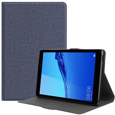Tablet védőtok álló, bőr hatású (FLIP, oldalra nyíló, asztali tartó funkció, textil hatás), Kék [Huawei MatePad T8 LTE, Huawei MatePad T8 WIFI]