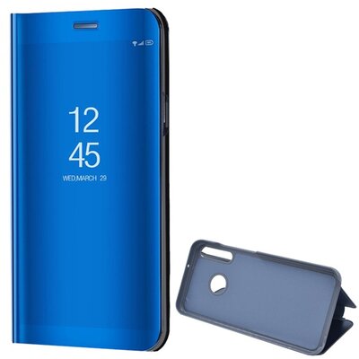 Telefontok álló (aktív flip, oldalra nyíló, asztali tartó funkció, tükrös felület, Mirror View Case), Kék [Huawei P40 Lite E / Y7p]