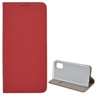 Telefontok álló, bőr hatású (Flip, oldalra nyíló, asztali tartó funkció, rombusz minta), Piros [Samsung Galaxy A41 (SM-A415F)]