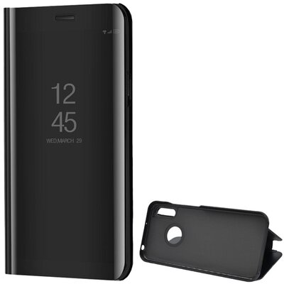 Telefontok álló (aktív flip, oldalra nyíló, asztali tartó funkció, tükrös felület, Mirror View Case), Fekete [Huawei Y6p]