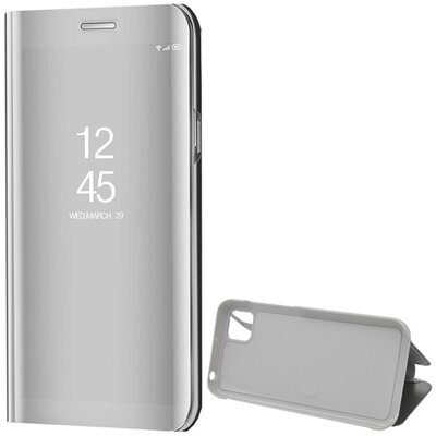Telefontok álló (aktív flip, oldalra nyíló, asztali tartó funkció, tükrös felület, Mirror View Case) EZÜST [Huawei Y5p]