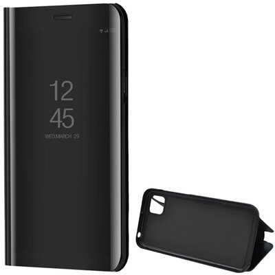 Telefontok álló (aktív flip, oldalra nyíló, asztali tartó funkció, tükrös felület, Mirror View Case), Fekete [Huawei Y5p]