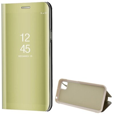 Telefontok álló (aktív flip, oldalra nyíló, asztali tartó funkció, tükrös felület, Mirror View Case) ARANY [Huawei Y5p]
